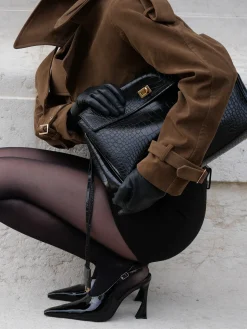 Crocodile Embossed Large Handbag