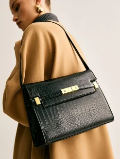 Crocodile Embossed Shoulder Tofu Bag