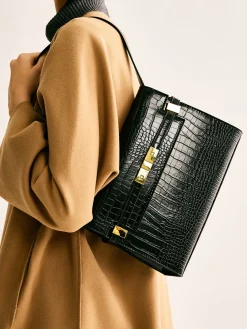 Crocodile Embossed Shoulder Tofu Bag