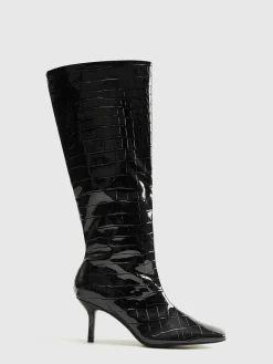 Crocodile Pattern Knee High Boots