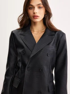 Crocodile PU Leather Button Blazer