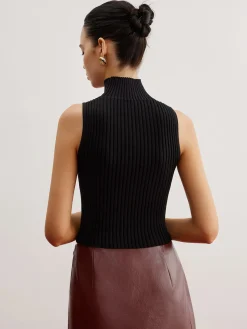 Crop Sheer Panel Sweater Vest