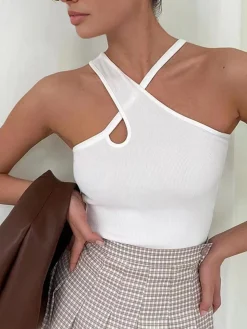 Cross Halter Cutout Tank Top