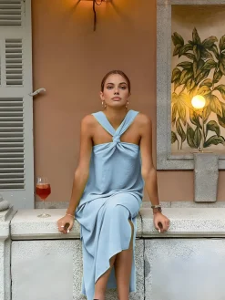 Cross Halter Split Long Dress