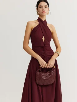 Cross-Over Halter Pleated Long Dress