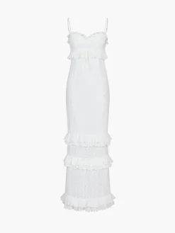 Cup Detail Layered Ruffle Eyelet Long Dress