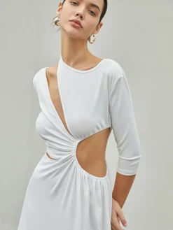 Cut Out Ruched Split Knit Maxi Dress