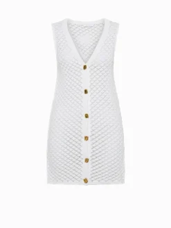 Cutout Button V-Neck Sweater Dress