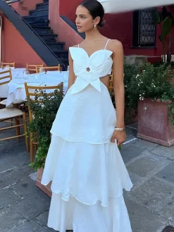 Cutout Flower Backless Long Dress