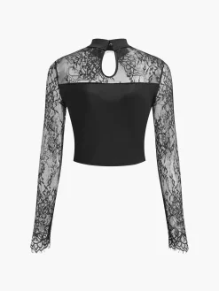 Cutout Lace Panel Corset Blouse