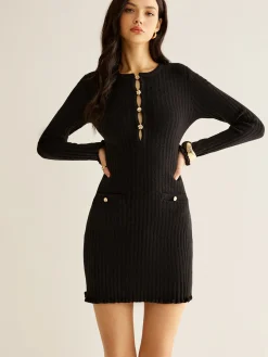 Cutout Lettuce Trim Sweater Dress