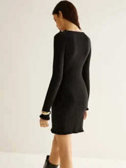 Cutout Lettuce Trim Sweater Dress