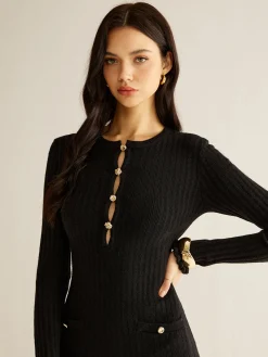 Cutout Lettuce Trim Sweater Dress