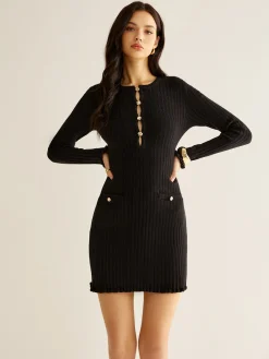 Cutout Lettuce Trim Sweater Dress