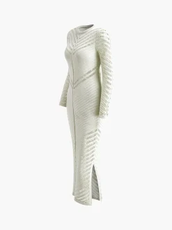Cutout Long Sleeve Sweater Long Dress