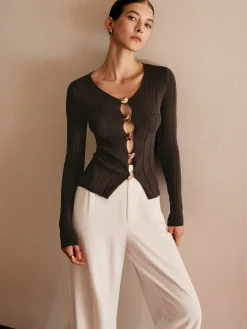Cutout Metal Button Knit Top