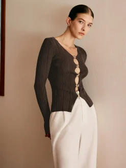 Cutout Metal Button Knit Top