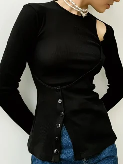 Cutout Panel Button Blouse
