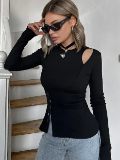 Cutout Panel Button Blouse