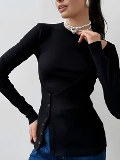 Cutout Panel Button Blouse