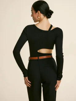 Cutout Piping Plain T-Shirt
