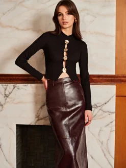 Cutout Ribbed Metal-Decor T-Shirt