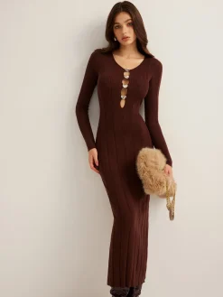 Cutout Slim Sweater Long Dress