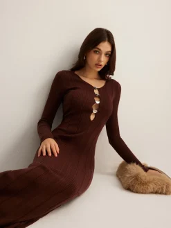 Cutout Slim Sweater Long Dress