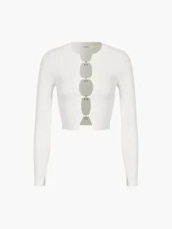 Cutout Split Beads Detail Ribbed Knit Top