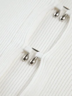 Cutout Split Beads Detail Ribbed Knit Top