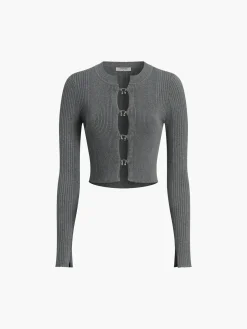 Cutout Split Beads Detail Ribbed Knit Top