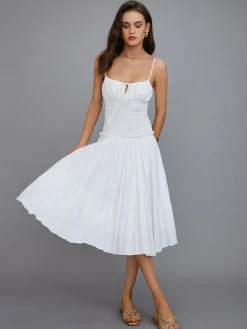 Cutout Tie Front Pleated Cami Midi Dress