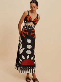 Cutout Zipper Sleeveless Floral Dress
