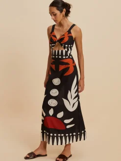 Cutout Zipper Sleeveless Floral Dress