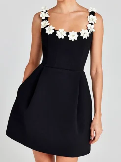 3D Flower Back Zipper Tank Dress