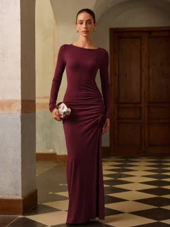 3D Flower Backless Split Jersey Dress