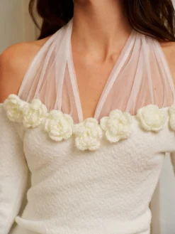 3D Flower Bow-Decor Sweater Dress