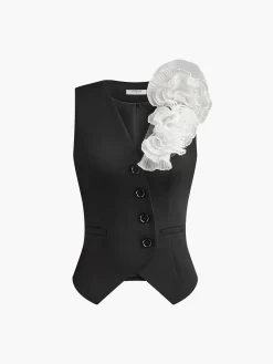 3D Flower Button Vest