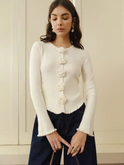 3D Flower Lettuce Trim Cardigan