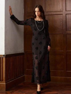 3D Flower Long Sleeve Dress