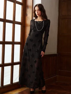 3D Flower Long Sleeve Dress