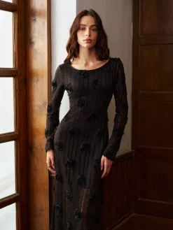 3D Flower Long Sleeve Dress
