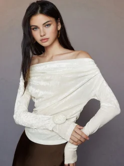 3D Flower Off-Shoulder Jersey Top
