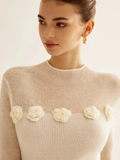 3D Flower Panel Soft Knit Top