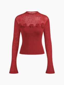 3D Flower Panel Soft Knit Top