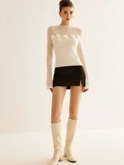 3D Flower Panel Soft Knit Top