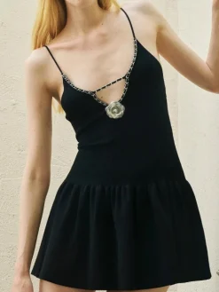 3D Flower Pleated Cami Short Dress