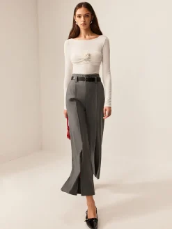 3D Flower Pleated Long Sleeve T-Shirt