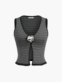 3D Flower Striped Sweater Vest