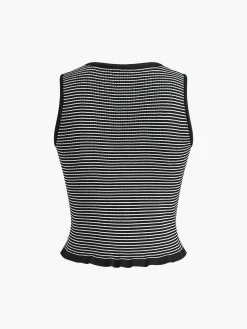 3D Flower Striped Sweater Vest